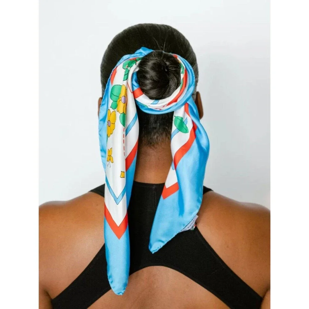 By Biehle Blue Red VOW for Girls 100% Silk Square Scarf